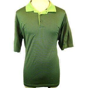 Mens Kenneth Roberts Green Striped Cotton Golf Polo Casual Shirt sz L